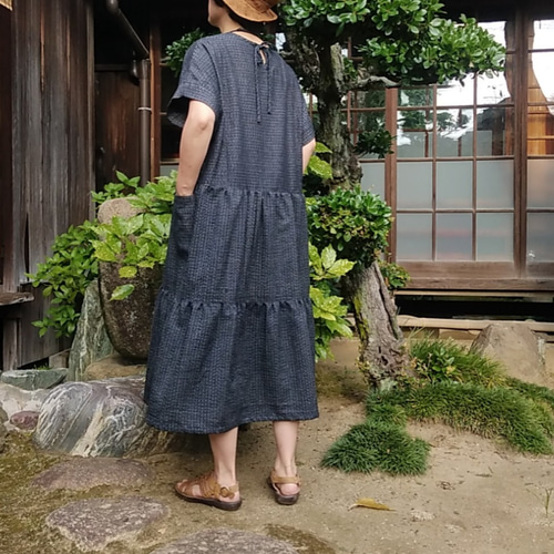 着物リメイク 木綿のティアードワンピース ワンピース 古布華