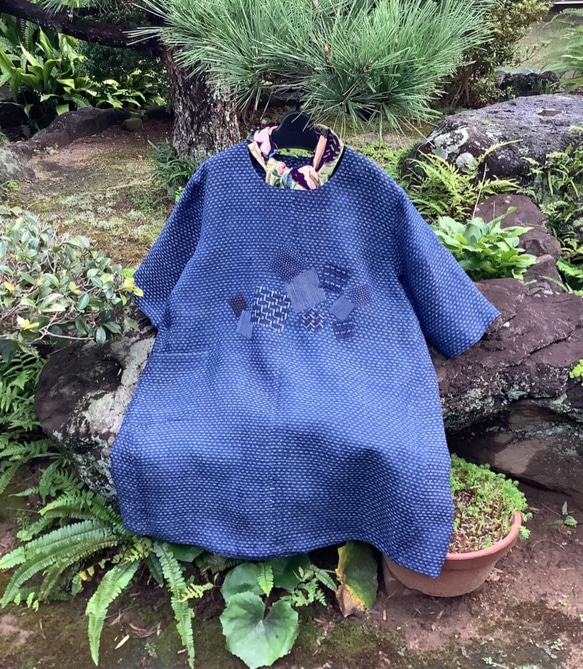 受注制作 着物リメイク 近江上布のワンピース ワンピース 古布華