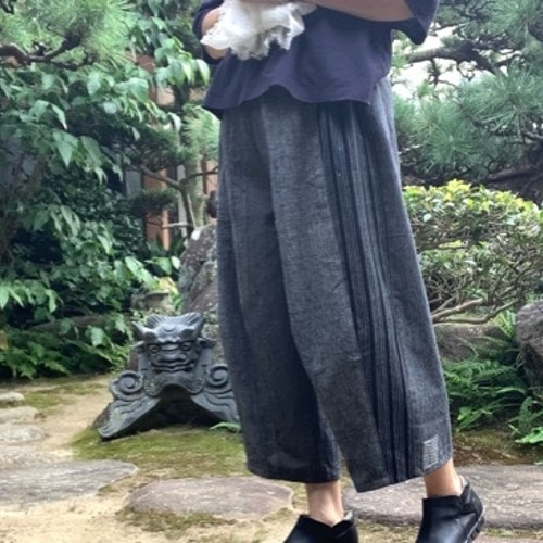 着物リメイク 木綿のふんわりバルーンパンツ/刺し子 キュロット