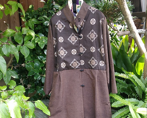 身幅57《結城紬ハーフコート》着物リメイク 身幅57《結城紬ハーフコート》着物リメイク 着物リメイク 紬のハーフ