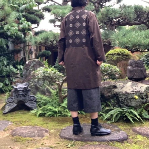 着物リメイク 紬のハーフコート/裏付き/結城紬/大島紬/ひげ紬 コート