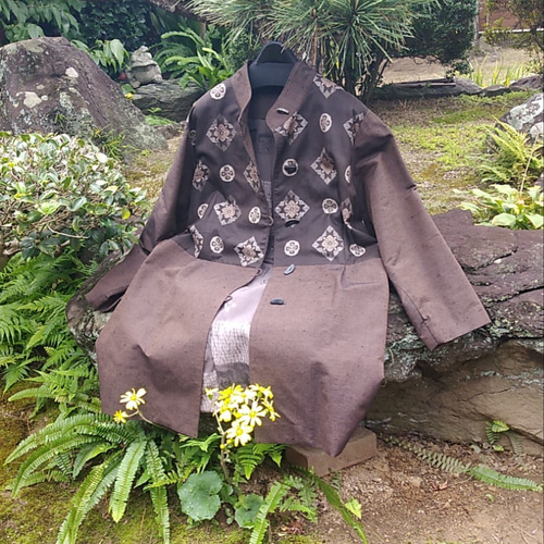 着物リメイク 紬のハーフコート/裏付き/結城紬/大島紬/ひげ紬 コート