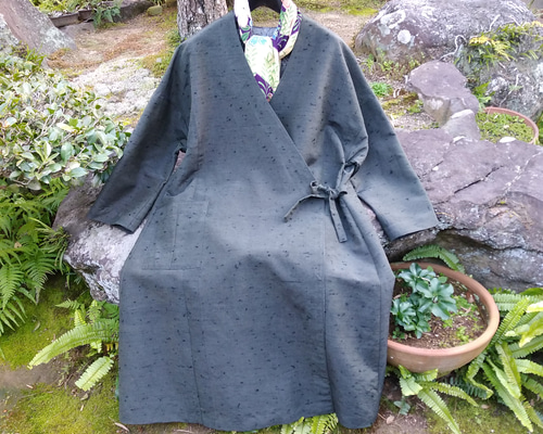 着物リメイク ひげ紬のカシュクールコート コート 古布華 通販 8640908