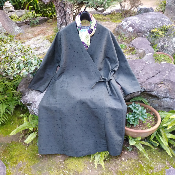 着物リメイク日傘モスグリーン大島紬