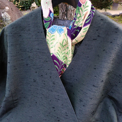 着物リメイク　ひげ紬のカシュクールコート 2枚目の画像