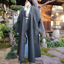 着物リメイク　ひげ紬のカシュクールコート 8枚目の画像