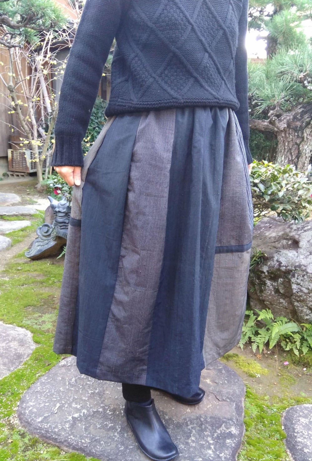 絣リメイクスカート　　紺色 商品/備後絣藍染めかつお縞スカート/SK-0104 - 洋服の型紙と生地