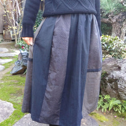 着物リメイク　いろいろ縞紬のスカート(裏地付き) 1枚目の画像