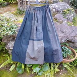 着物リメイク　いろいろ縞紬のスカート(裏地付き) 2枚目の画像