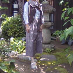 着物リメイク　春色紬のセットアップ/リバーシブル/絹 9枚目の画像