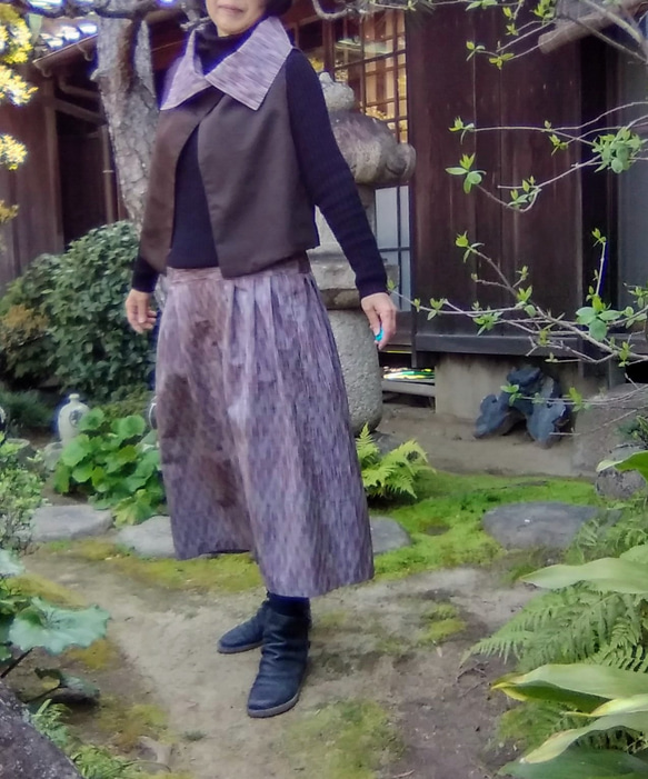 着物リメイク　春色紬のセットアップ/リバーシブル/絹 4枚目の画像