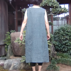 【受注制作】 着物リメイク　手紡ぎ麻のＡラインワンピース 5枚目の画像