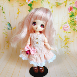 ドール服 オビツ11サイズ 鈴とリボンのドレス ピンク その他人形