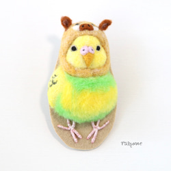 羊毛フェルト　セキセイインコ　干支 羊毛フェルト 干支シリーズ(ねずみ)❤︎セキセイインコ ブローチ