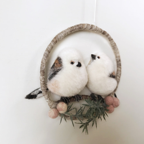 羊毛フェルト シマエナガの壁飾り タペストリー・壁掛け ramune001