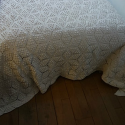 手編みひよこ豆のモチーフつなぎのベッドカバー91　 3枚目の画像