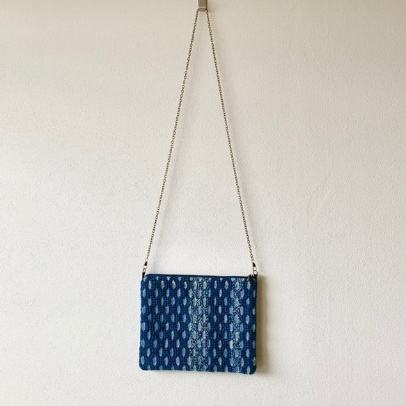 藍染糸柿渋染め糸の手織り手作りバッグ