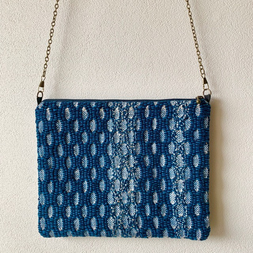 藍染糸柿渋染め糸の手織り手作りバッグ