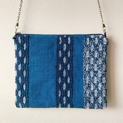 藍染め　手織りショルダーバッグ　裂き糸 3枚目の画像