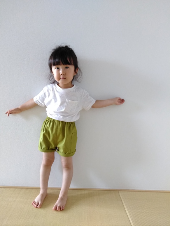 【80サイズのみ】ベビー　おしゃまなリネンのショートパンツ(グリーン) 4枚目の画像