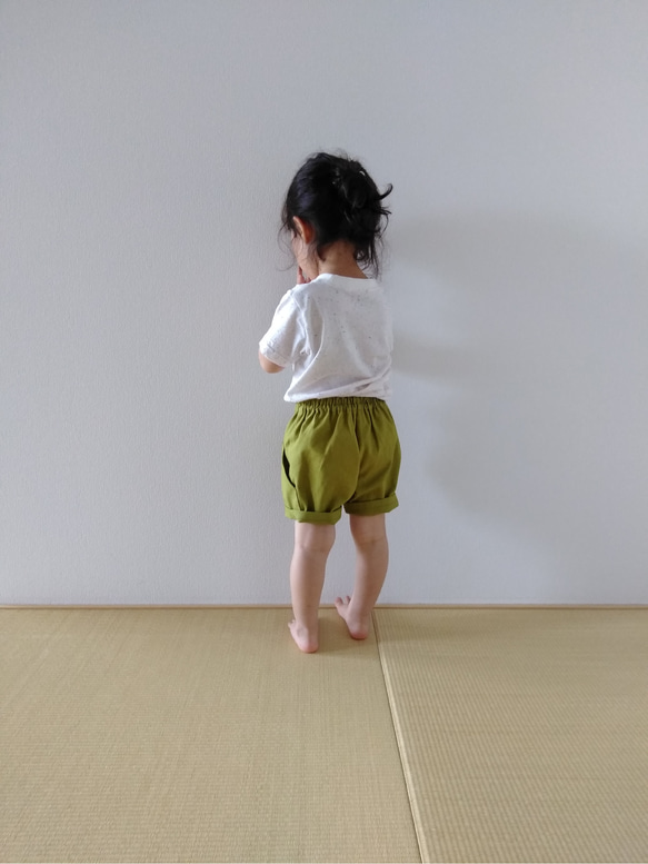 【80サイズのみ】ベビー　おしゃまなリネンのショートパンツ(グリーン) 5枚目の画像