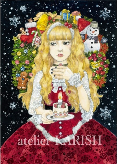 水彩画原画【Ｍerry Christmas】Ｂ4サイズ・送料無料！