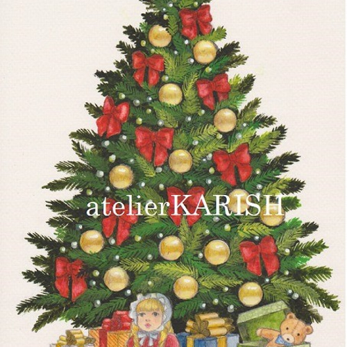 水彩画原画【Merry Christmas クリスマスツリー】送料無料