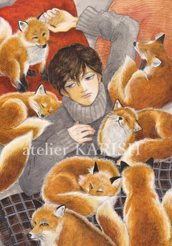 半額SALE!水彩画原画【狐につつまれる】送料無料! 絵画 atelier 半額SALE!水彩画原画【狐につつまれる】送料無料! 絵画 atelier