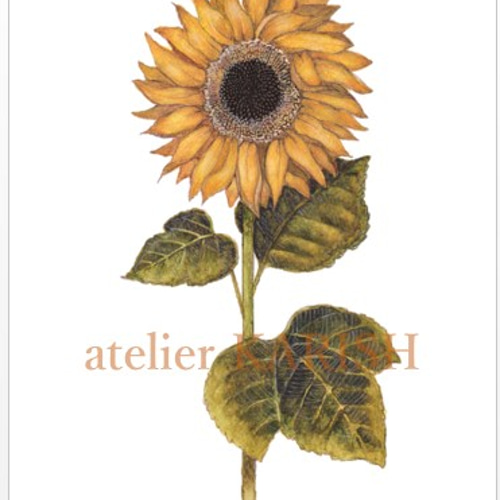 水彩画原画【レトロなひまわり 03】送料無料！ 絵画 atelier