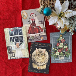 選べる！組合せ自由ポストカード【ひいらぎのあるクリスマス（4柄のうち）４枚 】封筒付 1枚目の画像