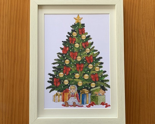 アートポスター【Merry Christmas クリスマスツリー】A4サイズ複製画