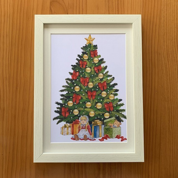 アートポスター【Merry　Christmas　クリスマスツリー】A4サイズ複製画 1枚目の画像