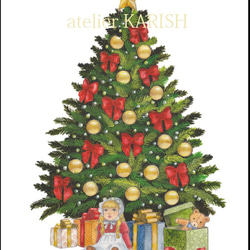 アートポスター【Merry　Christmas　クリスマスツリー】A4サイズ複製画 2枚目の画像