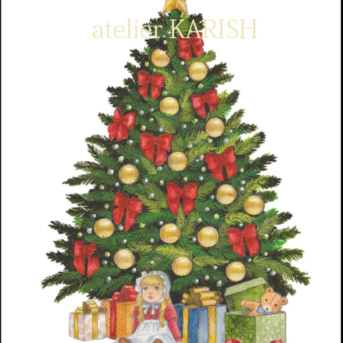 アートポスター【Merry Christmas クリスマスツリー】A4サイズ複製画