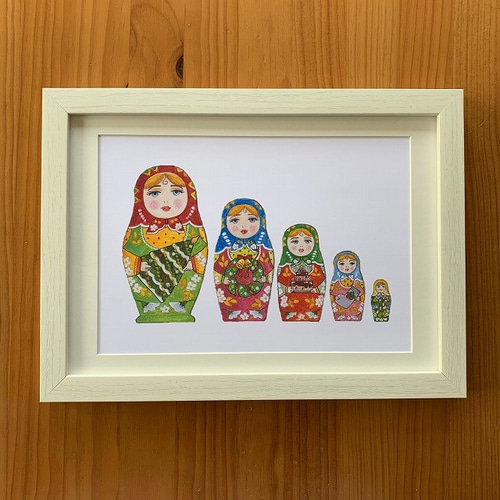 アートポスター【Merry Christmas マトリョーシカ】A4サイズ複製画