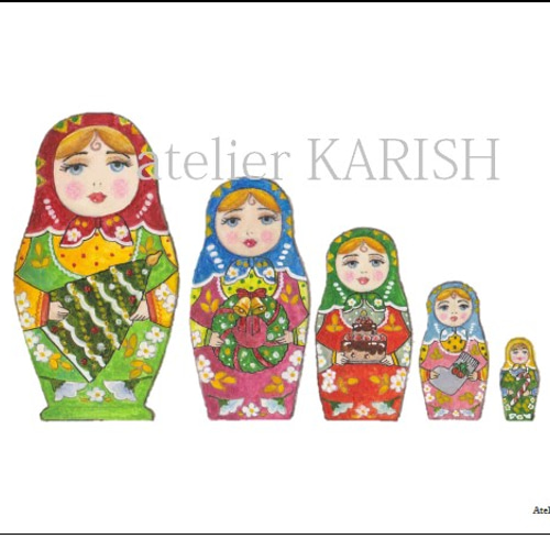 アートポスター【Merry Christmas マトリョーシカ】A4サイズ複製