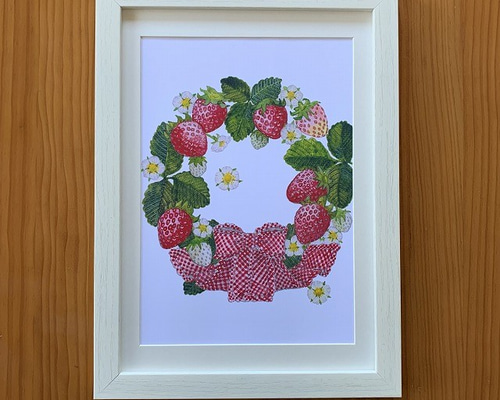 楽天市場】手描き 油絵 額入り油彩画 いちご F6サイズ フルーツ