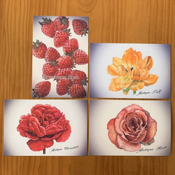 ポストカード【いちごと花のちょっとリアルなポストカード　4枚セット】封筒付 2枚目の画像