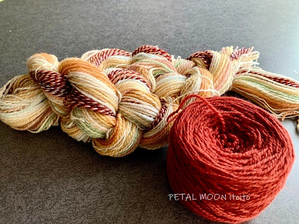 ホームスパン（組織織）手紡ぎ糸＆手織りマフラー　赤総柄 7枚目の画像