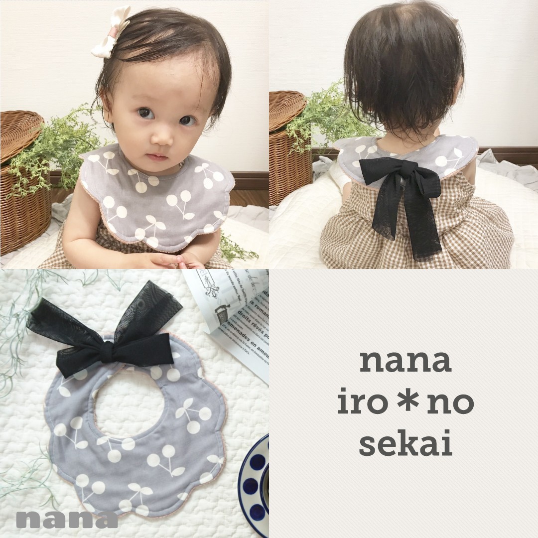 モノトーンさくらんぼとくすみピンクのチュールリボンスタイ