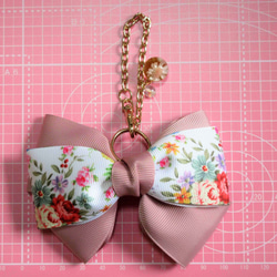 グログランリボンのバッグチャーム　№６ピンク花柄 4枚目の画像