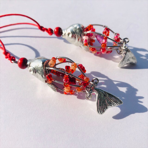 金魚ストラップ 錫鋳物・ワイヤーワーク バッグチャーム 工房HARUBARU