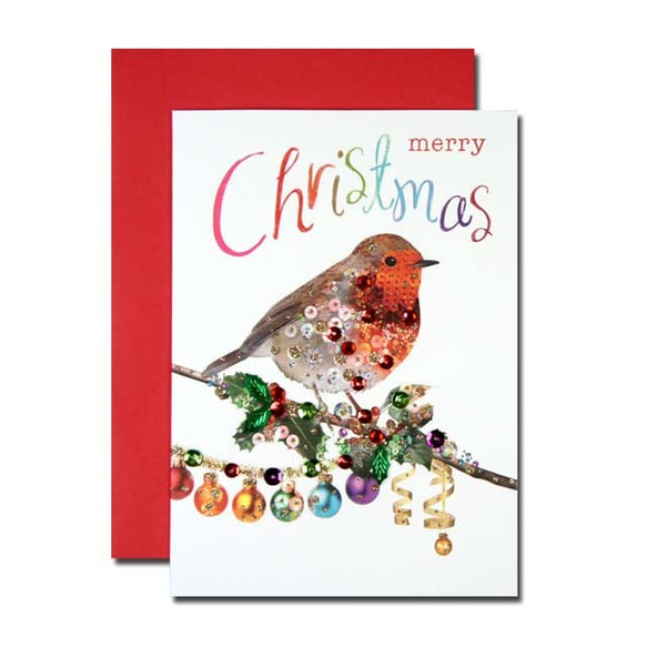 クリスマスカード　「スパンコール　ノエル」　17  小鳥とオーナメント  16xmas-05bis 1枚目の画像