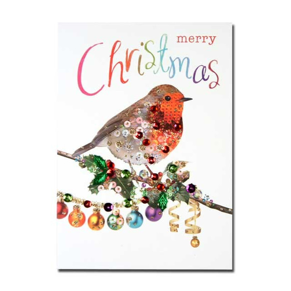 クリスマスカード　「スパンコール　ノエル」　17  小鳥とオーナメント  16xmas-05bis 2枚目の画像