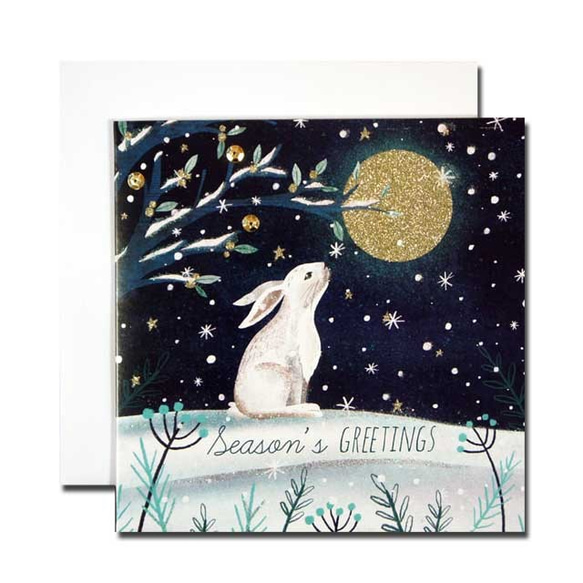 クリスマスカード　「スパークル」　36bis 　月とウサギ  xm-1109 1枚目の画像