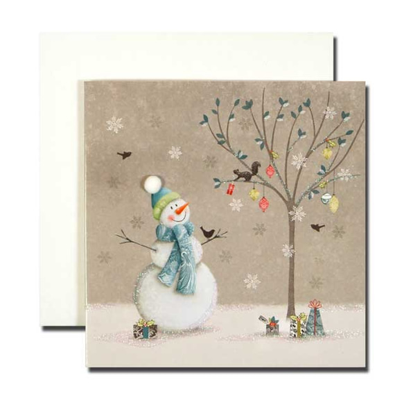 〇クリスマスカード　「ホワイト　クリスマス　II」　17 雪だるまとツリー  xm-101 1枚目の画像