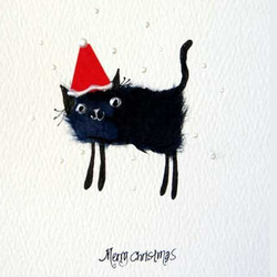 ビバリーの手描きクリスマスカード　07  黒猫のサンタ　bev-07 3枚目の画像