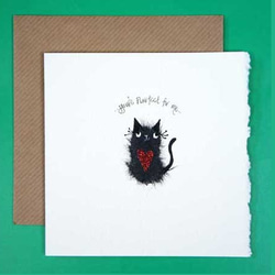 ビバリーの手描きバレンタインカード　14  黒猫とハート　bev-12 1枚目の画像