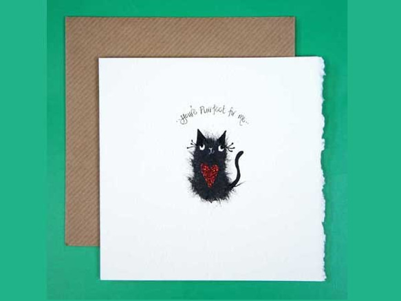 ビバリーの手描きバレンタインカード　14  黒猫とハート　bev-12 1枚目の画像