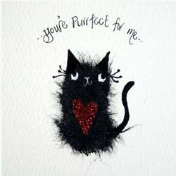 ビバリーの手描きバレンタインカード　14  黒猫とハート　bev-12 3枚目の画像